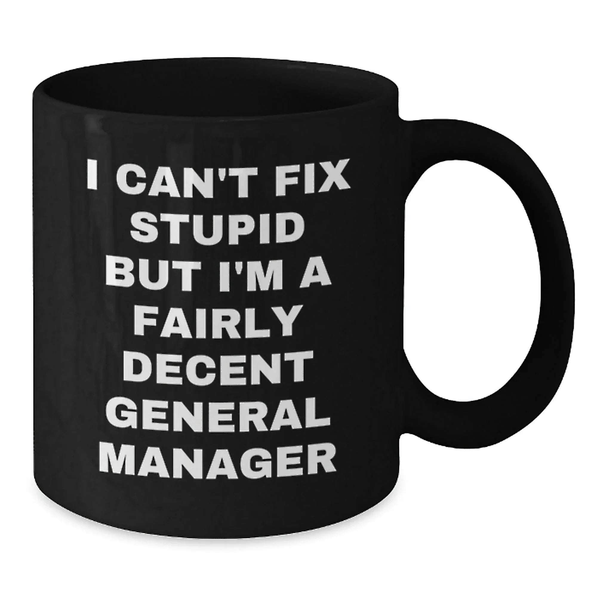 General Manager Funny Quotes Gifts from Men to Friends and Family, Black Coffee Mug, Unique Christmas Unique Gifts, I'm A Fairly Decent General Manager