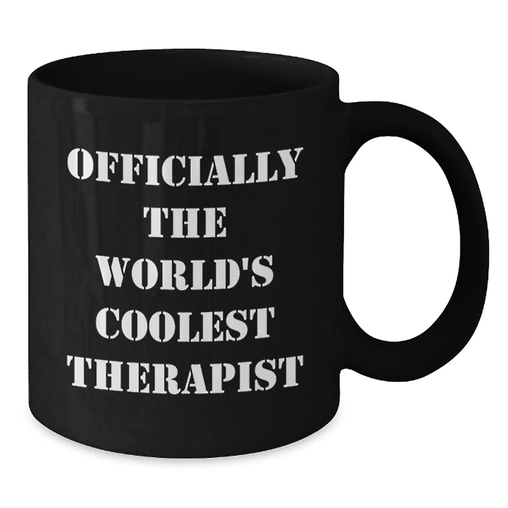 Funny Therapist Gifts for Him from Friends, Coolest Black Coffee Mug with 'Officially The World's Coolest Therapist' Quote, Graduation Unique Gifts for Therapist