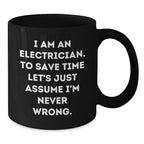 Electrician Humor Christmas Unique Gifts for Men Funny Black Coffee Mug, Gifts from Family to Electrician, Unique Christmas Unique Gift Ideas for Electrician Friends