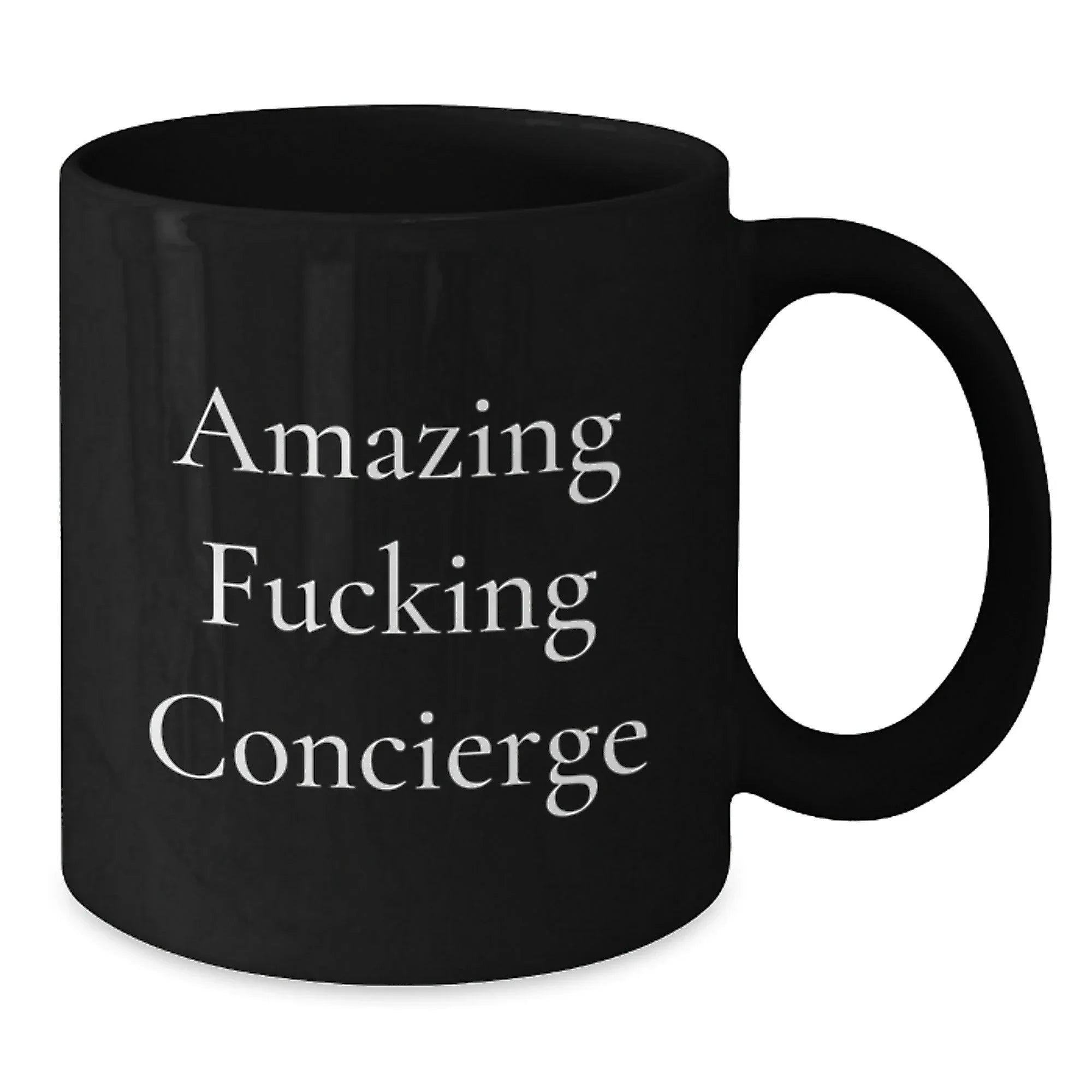 Funny Concierge Gifts from Friends for Concierge Enthusiasts, Amazing 'F--king Concierge' Black Coffee Mug, Unique Christmas Unique Gifts