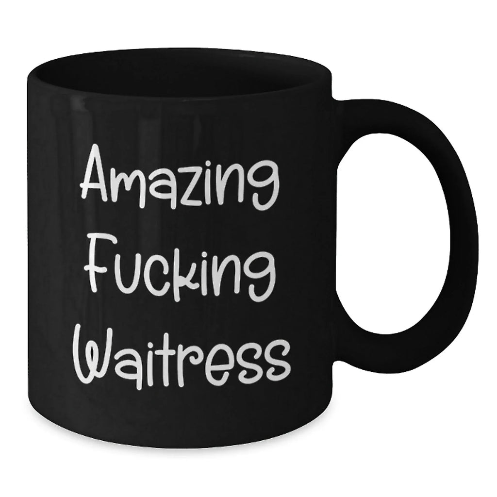 Funny Waitress Gifts from Men to Women, Black Coffee Mugs for Christmas, 'Amazing F--king Waitress' Quote, Unique Gifts for Coworkers or Family