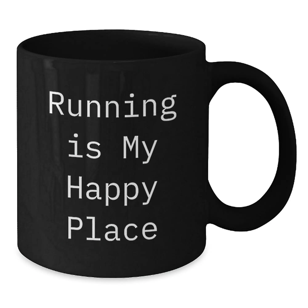 Funny Running Gifts for Him from Friends - 'Running Is My Happy Place' 11oz/15oz Black Coffee Mug for Men's Graduation Unique Gifts - Additional