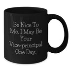 Funny Vice-principal Gifts - 'Be Nice To Me. I May Be Your Vice-principal One Day.' Black Coffee Mug, Birthday Unique Gifts from Friends or Family