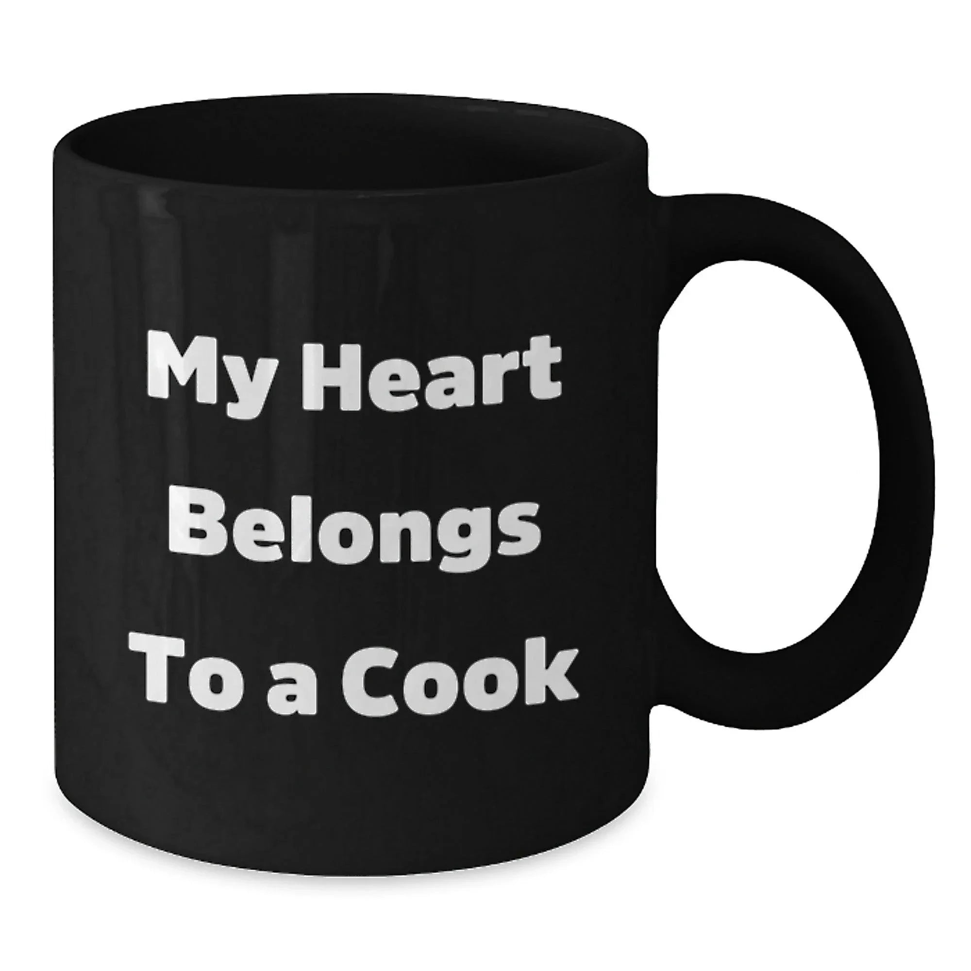 Funny Cook Gifts from Friends for Graduation - My Heart Belongs To A Cook, Black Coffee Mug, Unique Celebration