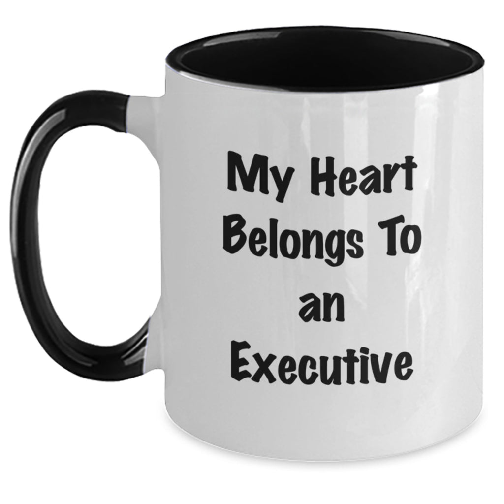 Funny Executive Two Tone Coffee Mug, Gifts for Executive, Unique Graduation Gifts from Friends, Coworkers, Family, My Heart Belongs To An 'Executive' - Main