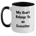 Funny Executive Two Tone Coffee Mug, Gifts for Executive, Unique Graduation Gifts from Friends, Coworkers, Family, My Heart Belongs To An 'Executive' - Main