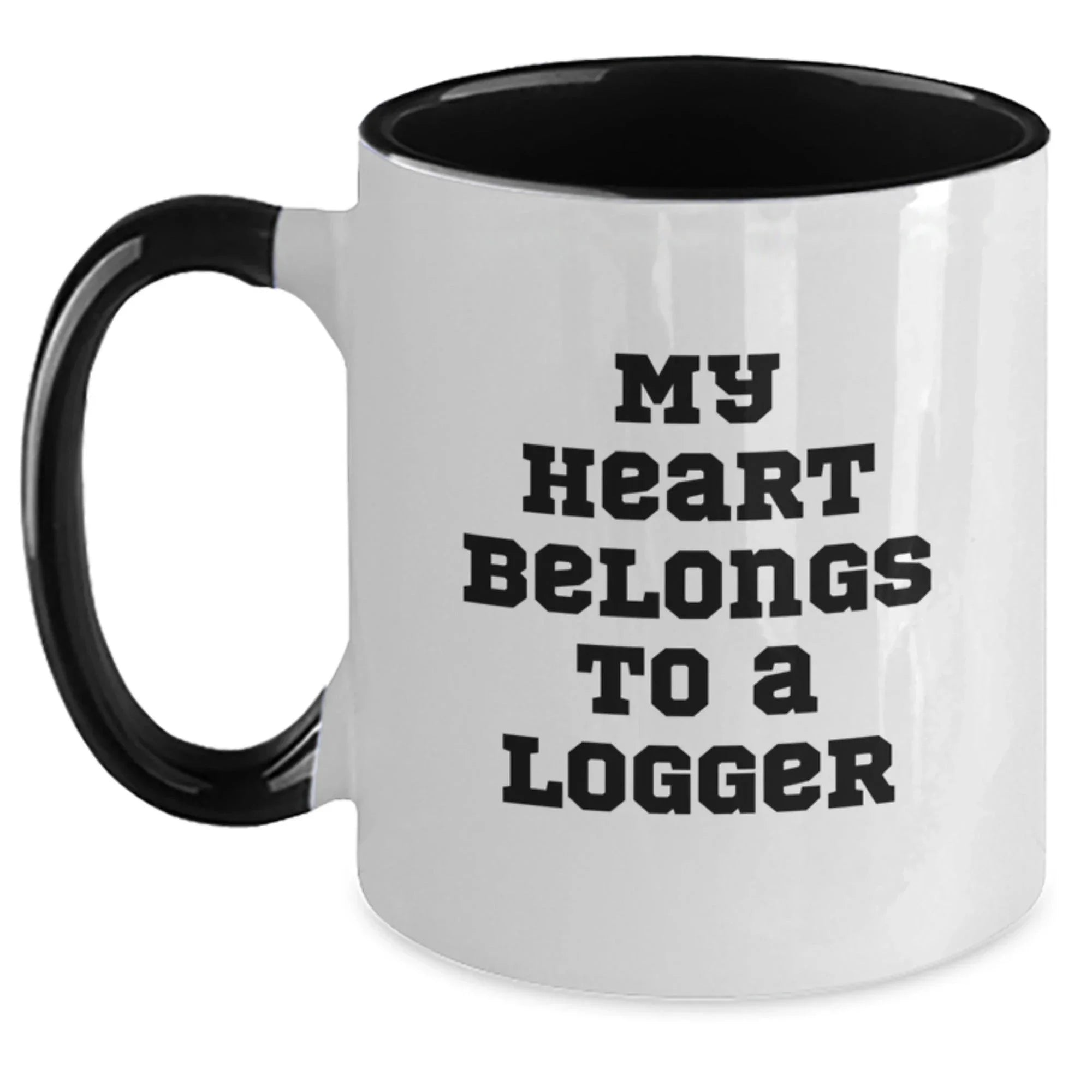 Funny Logger Gifts - My Heart Belongs To A Logger Two Tone Coffee Mug, Logger Enthusiast Graduation Gifts from Friends, Unique Gifts for Logger Men