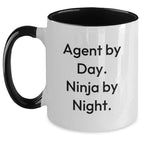 Agent By Day. Ninja By Night. Funny Two Tone Coffee Mugs, Gifts from Friends to Agent, Christmas Unique Gifts for Men Women Family