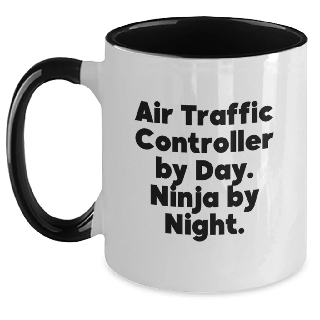 Funny Air Traffic Controller Gifts from Friends for Christmas Unique Presents, Air Traffic Controller by Day Ninja by Night Ceramic Two Tone Coffee Mug