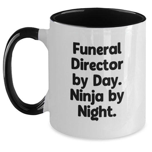 Funny Funeral Director Gifts - Two Tone Coffee Mug for Men - 'Funeral Director By Day. Ninja By Night.' - Gifts from Family to Funeral Director - Main