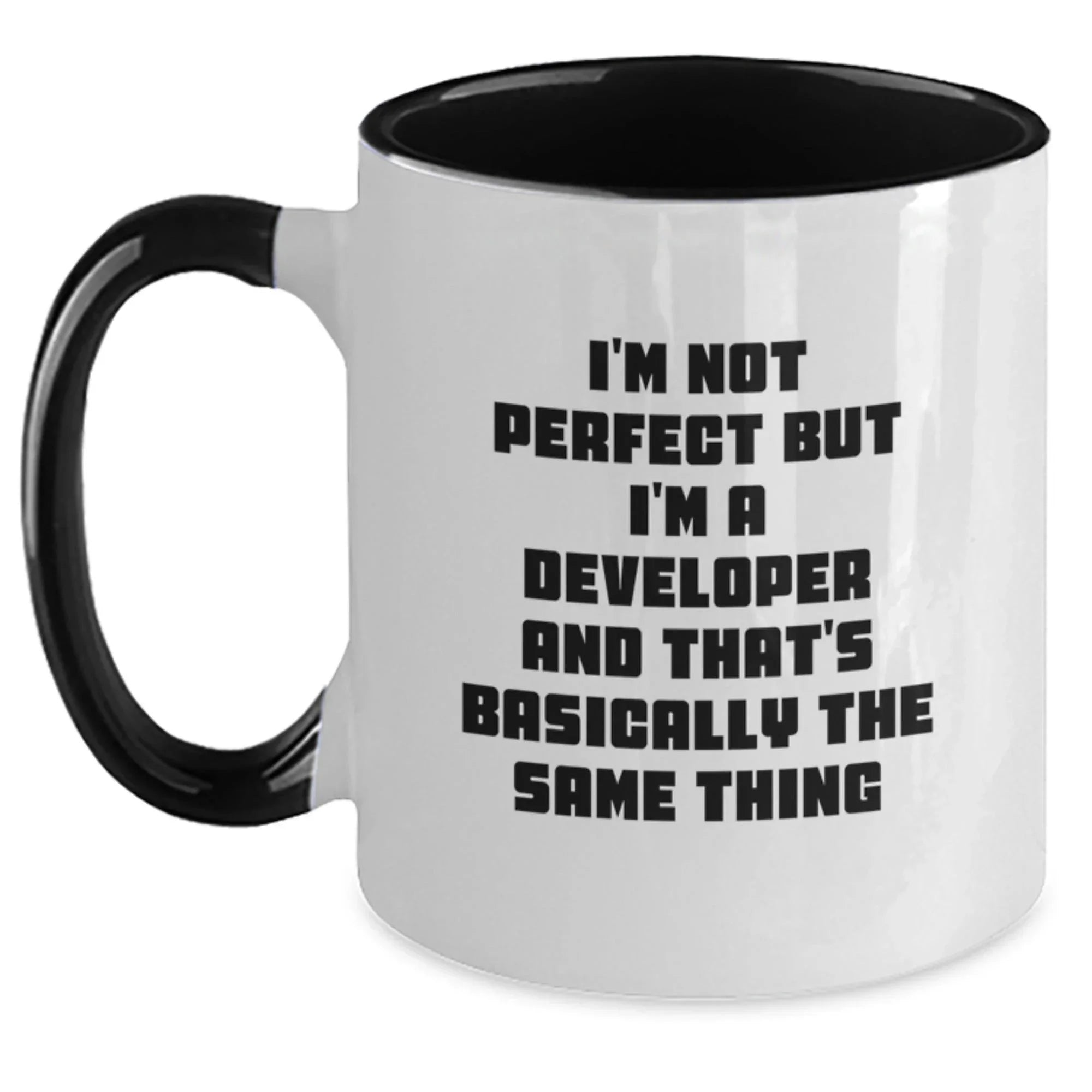 Funny Developer Gifts for Men from Friends - I'm Not Perfect But I'm A Developer Two Tone Coffee Mug - Christmas Unique Gifts for Coworkers