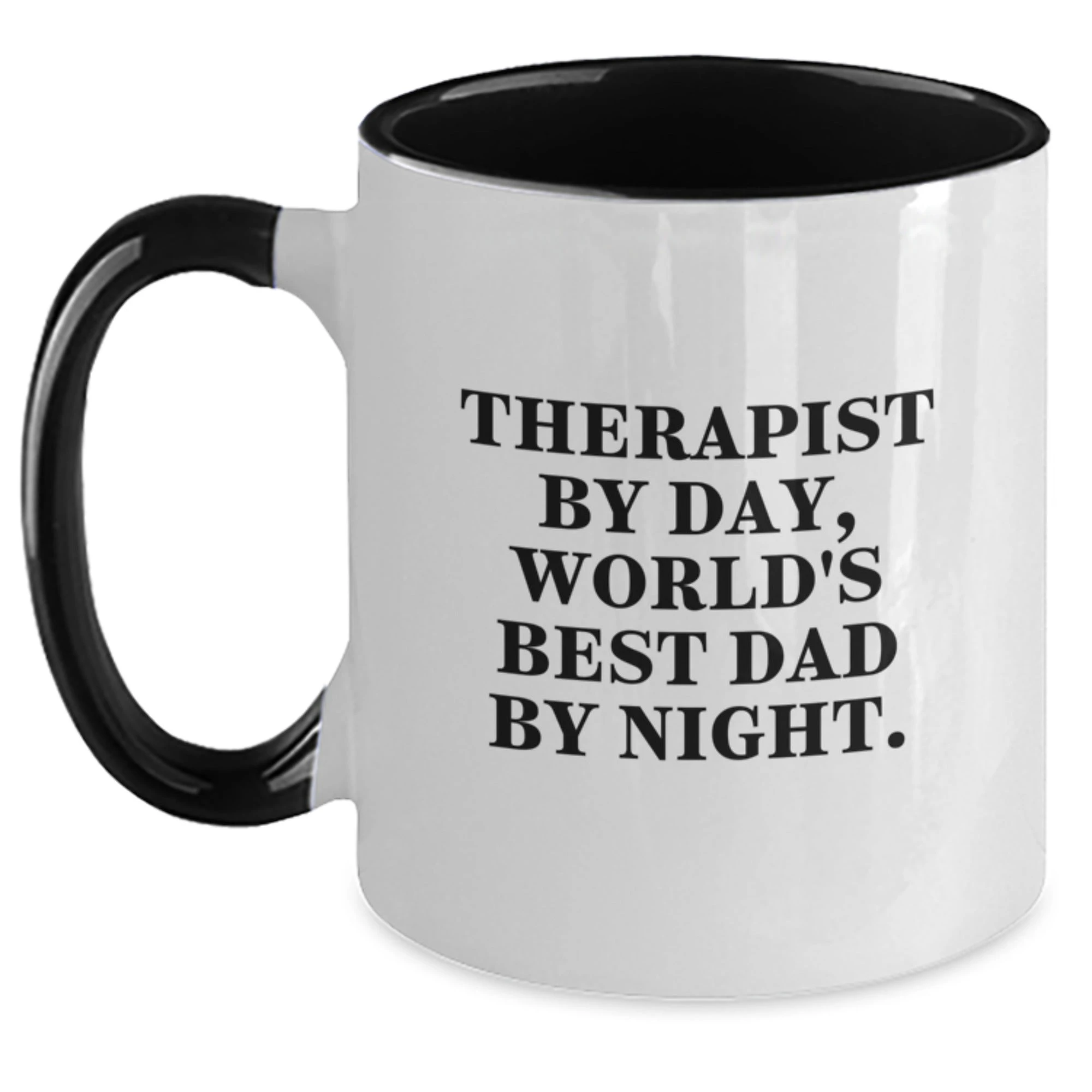 Funny Therapist Gifts from Family - Therapist by Day, World's Best Dad by Night Two Tone Coffee Mug, Christmas Unique Presents for Therapist Man