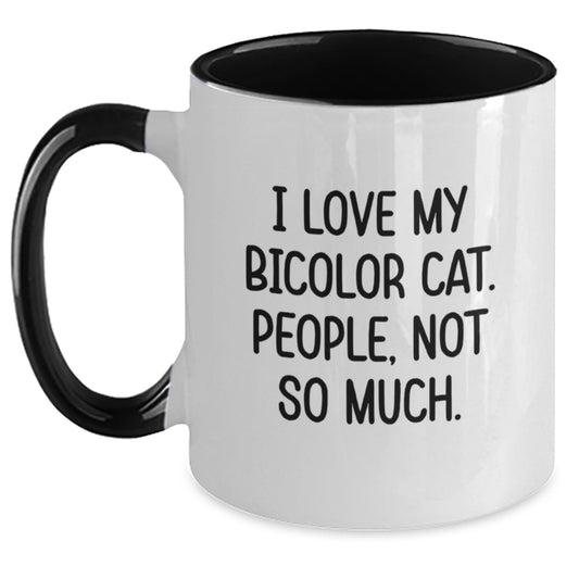 Funny Bicolor Cat Gifts for Men from Friends, Unique Graduation Mug, 'I Love My Bicolor Cat. People, Not So Much.' Quote, Two Tone Coffee Mug - Main