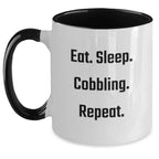 Cobbling Enthusiast Gifts from Friends - Funny Two Tone Coffee Mugs for Men - Eat. Sleep. Cobbling. Repeat. Christmas Unique Gifts