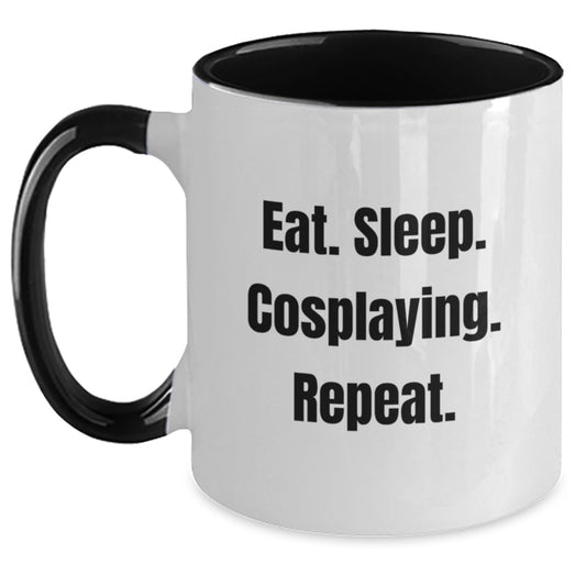 Funny Cosplaying Gifts from Friends, Gifts for Cosplaying Men, Eat. Sleep. Cosplaying. Repeat., Two Tone Coffee Mug for Graduation - Main