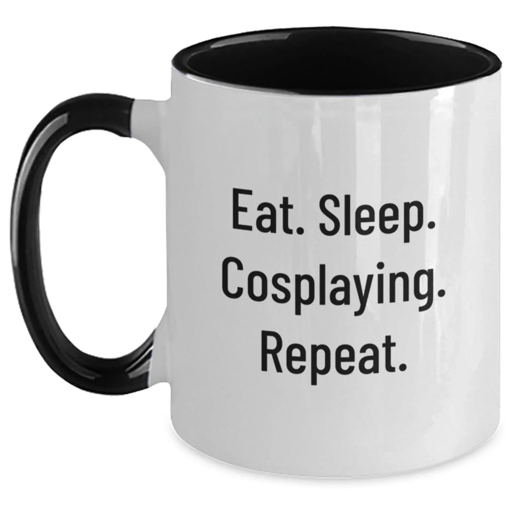 Funny Cosplaying Gifts from Friends for Men Two Tone Coffee Mug Eat. Sleep. Cosplaying. Repeat. Graduation Unique Presents