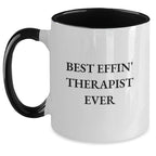 Funny Therapist Gifts from Friends for Therapists, Best Effin' Therapist Ever Two Tone Coffee Mug, Christmas Unique Presents