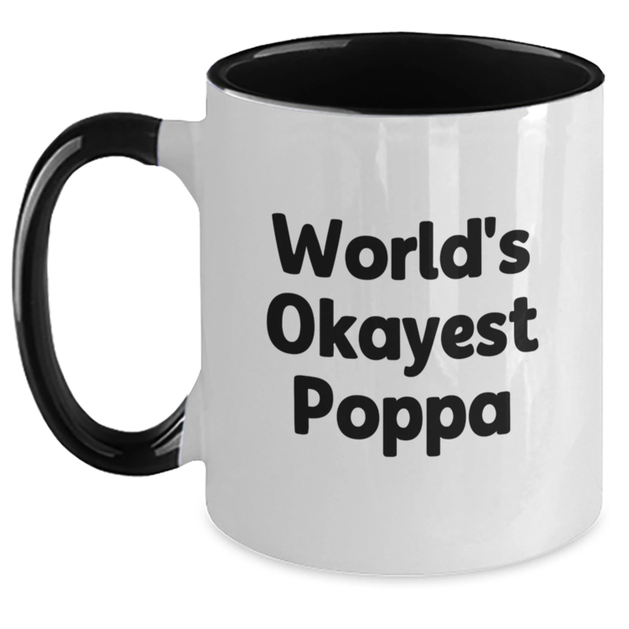 Funny Poppa Gifts from Family - World's Okayest Poppa Two Tone Coffee Mug for Dad this Christmas