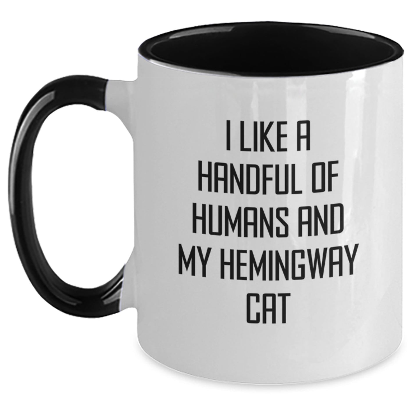 Funny Hemingway Cat Gifts - I Like A Handful Of Humans And My Hemingway Cat, Two Tone Coffee Mug for Birthday from Men to Women - Main