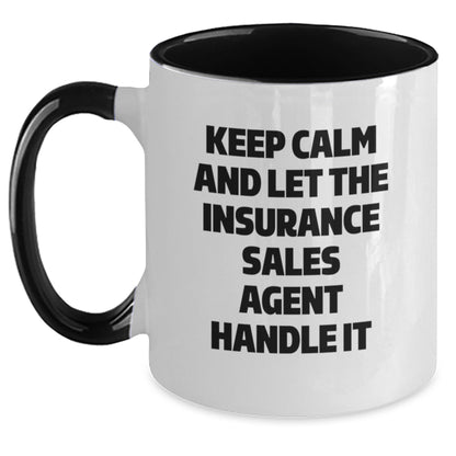 Funny Insurance Sales Agent Gifts for Christmas - Keep Calm Two Tone Coffee Mug, Gifts from Friends and Family to Insurance Sales Agent - Main