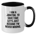 Funny Janitor Gifts from Men to Men - Christmas Unique Mugs for Coffee Lovers, I Am A Janitor Two Tone Mug