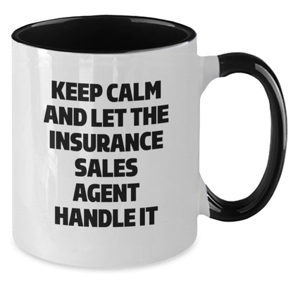 Funny Insurance Sales Agent Gifts for Christmas - Keep Calm Two Tone Coffee Mug, Gifts from Friends and Family to Insurance Sales Agent - Additional