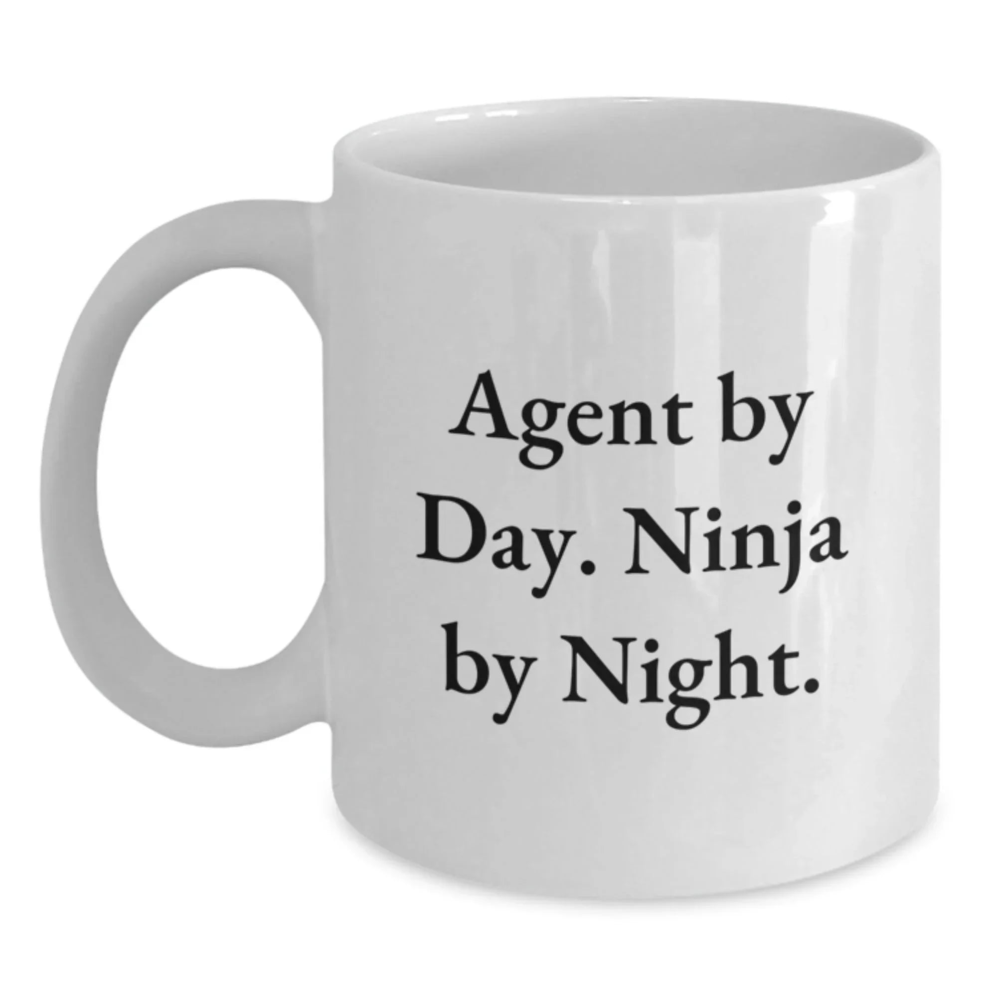 Agent White Coffee Mug, Christmas Unique Gifts from Friends to Agent, Funny Quote 'Agent By Day. Ninja By Night.'