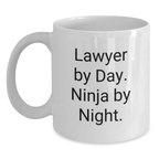 Funny Lawyer Gifts for Graduation - White Coffee Mug - 'Lawyer By Day. Ninja By Night.', Perfect for Lawyer Friends, Men, Women, Colleagues, Family - Main