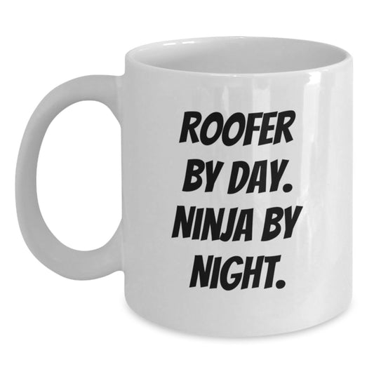 Roofer Gifts for Men, Funny White Coffee Mug, 'Roofer By Day. Ninja By Night.' for Graduation, Gifts from Friends, Roofers, and Coworkers - Main