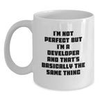 Funny Developer Gifts from Men for Men, White Coffee Mug - I'm Not Perfect But I'm A Developer