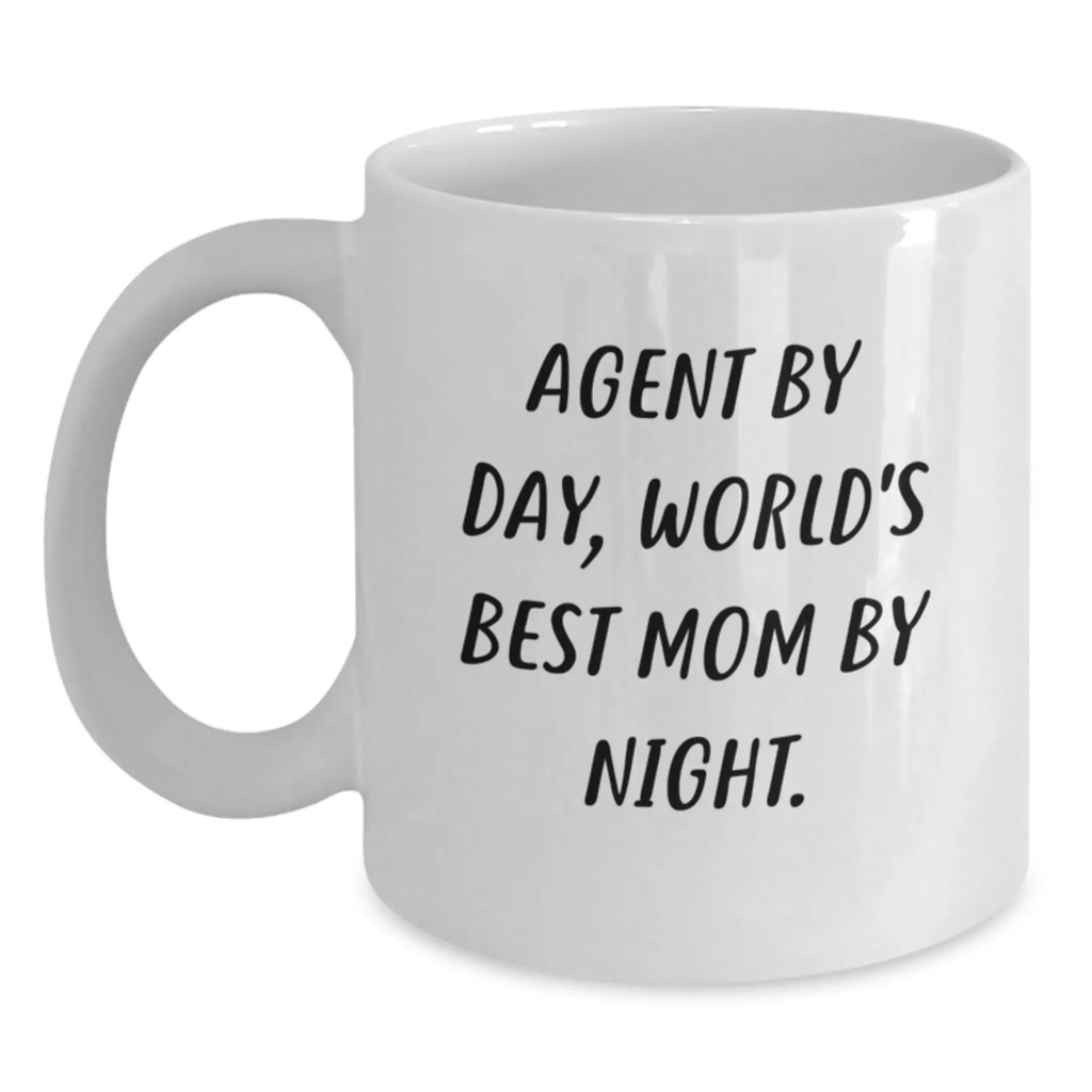 Funny Agent Gifts from Friends, White Coffee Mugs for Agent By Day, World's Best Mom By Night, Birthday Unique Gifts - Main