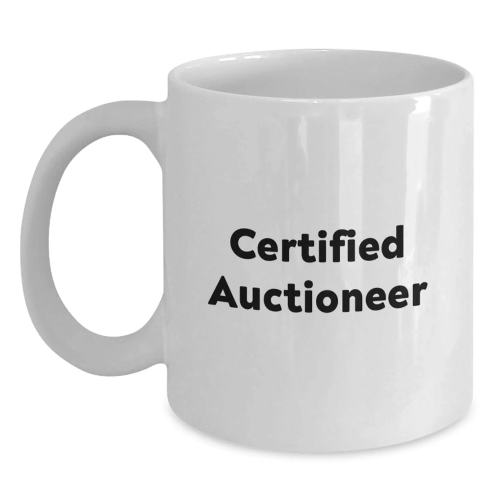 Funny Certified Auctioneer Gifts from Friends for Birthday Unique White Coffee Mug - 'You're the Top Bidder' Quote