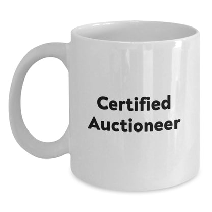 Funny Certified Auctioneer Gifts from Friends for Birthday Unique White Coffee Mug - 'You're the Top Bidder' Quote - Main