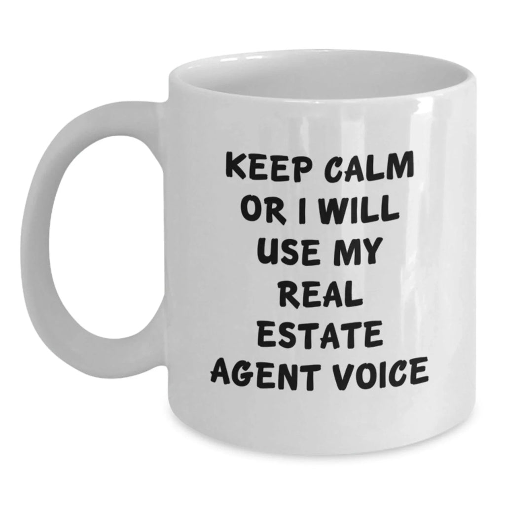Funny Christmas Unique Gifts from Friends to Real Estate Agents - Keep Calm White Coffee Mug for Real Estate Agent Men Women Coworkers