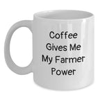 Funny Farmer Gift, White Coffee Mug with 'Coffee Gives Me My Farmer Power', Unique Birthday Presents for Men, Women, Friends, Family, Farmer Enthusiasts, Farmers' Delight, Farmer's Daily Cup