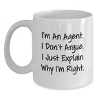 Funny Agent White Coffee Mug Gifts for Men from Friends, Christmas Unique Agent Mugs, Agent Humor White Coffee Mug