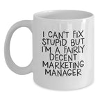 Funny Christmas Unique Gifts for Marketing Manager Friends from Family, White Coffee Mugs with Humorous Quote, 11oz or 15oz Capacity, Ceramic, Microwave and Dishwasher Safe