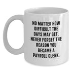 Payroll Clerk Christmas Unique Gifts from Friends - Inspirational White Coffee Mug - Never Forget The Reason You Became A Payroll Clerk - Gifts for Payroll Clerk