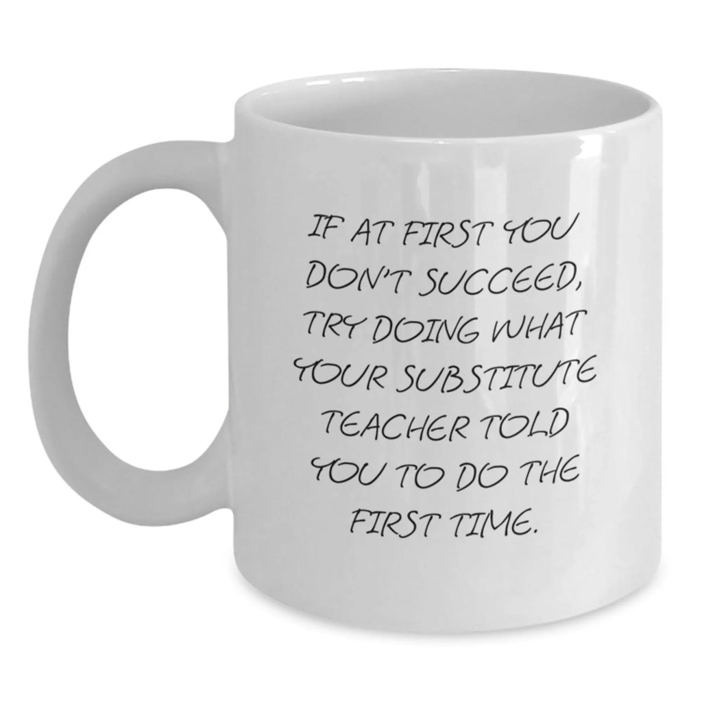 Funny Substitute Teacher Gifts, White Coffee Mug for Men, Graduation Unique Gifts from Friends, 'If At First You Don't Succeed, Try Doing What Your Substitute Teacher Told You To Do The First Time.'