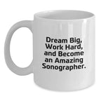 Funny Inspirational Sonographer Gifts from Friends for Christmas Unique White Coffee Mug Dream Big Work Hard