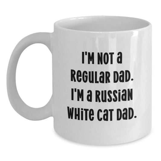 Funny Russian White Cat Dad Gifts for Men - Unique White Coffee Mug, Perfect Russian White Cat Lover Gifts from Friends for Christmas - Main