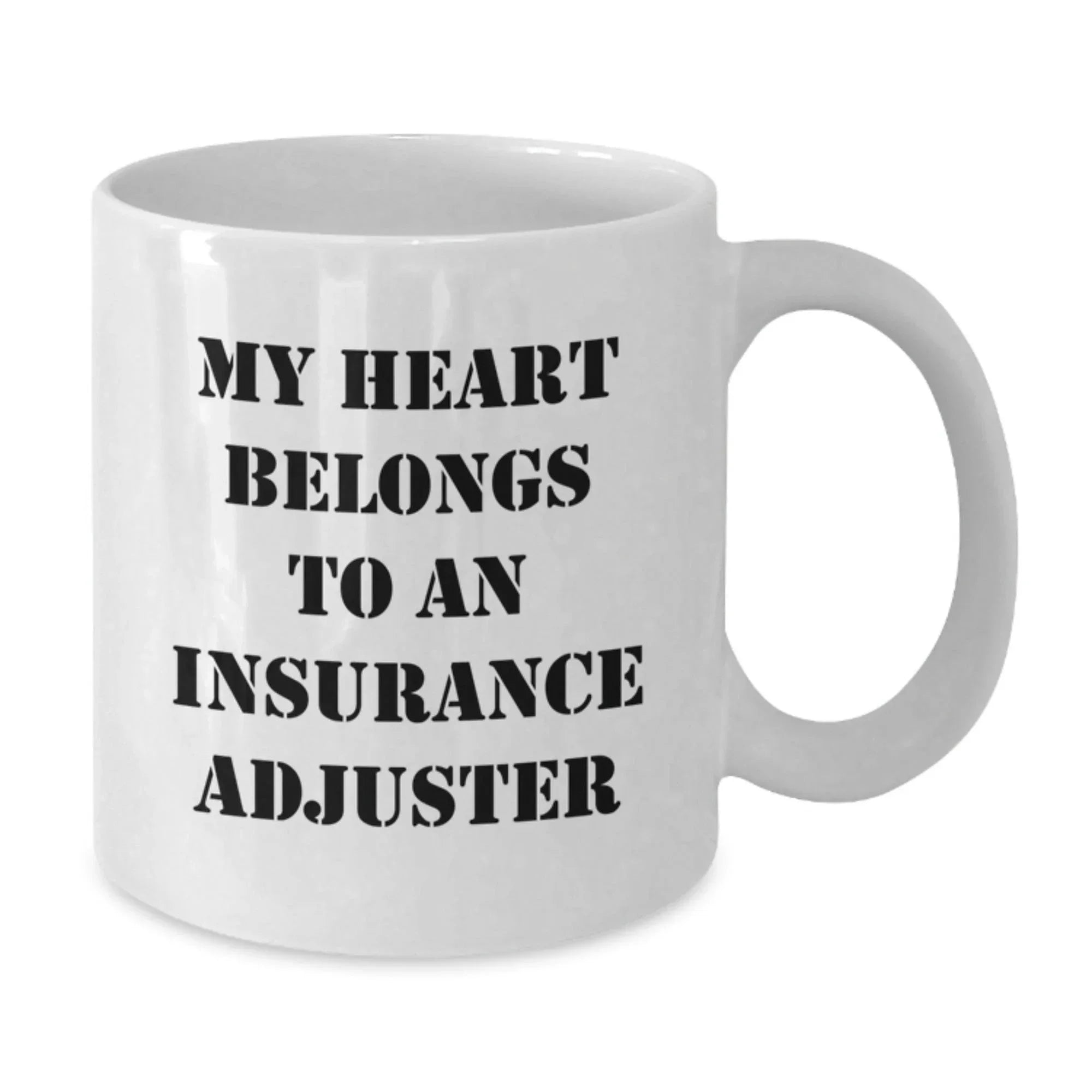 Funny Insurance Adjuster Gifts from Family - White Coffee Mug - My Heart Belongs To An Insurance Adjuster Christmas Unique