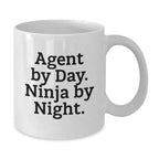 Funny Agent Gifts from Friends - Agent By Day. Ninja By Night. White Coffee Mug, Christmas Unique Presents for Agent, White Coffee Mug, Ceramic