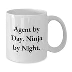 Agent White Coffee Mug, Christmas Unique Gifts from Friends to Agent, Funny Quote 'Agent By Day. Ninja By Night.'