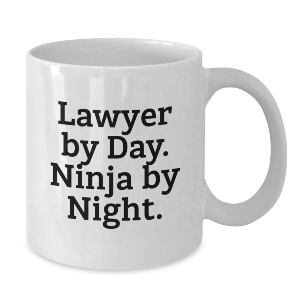 Funny Lawyer Gifts from Friends for Men,  'Lawyer By Day. Ninja By Night.' White Coffee Mug for Graduation Day - Additional