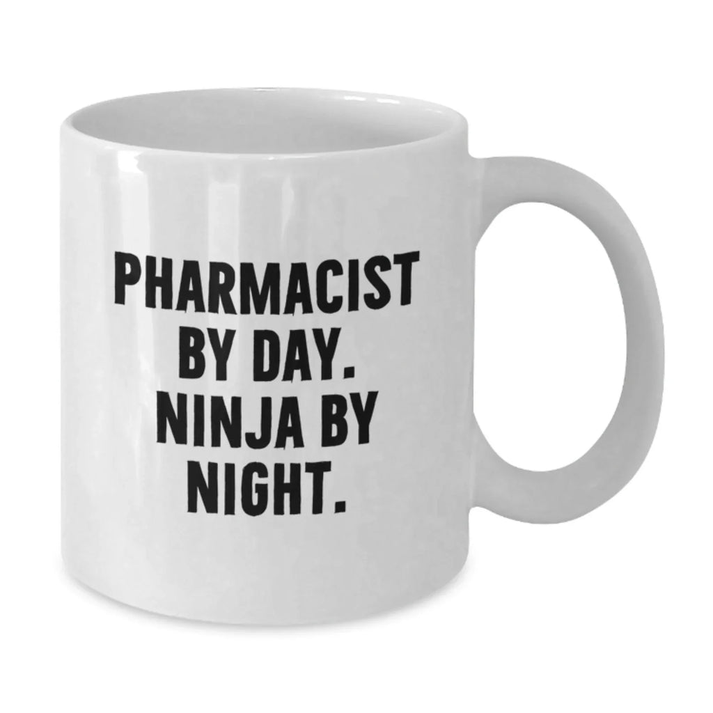 Pharmacist Gifts by Day, Ninja Gifts for Graduation, White Coffee Mug, Funny Quote 'Pharmacist By Day. Ninja By Night.' Gifts from Friends, Gifts for Pharmacist
