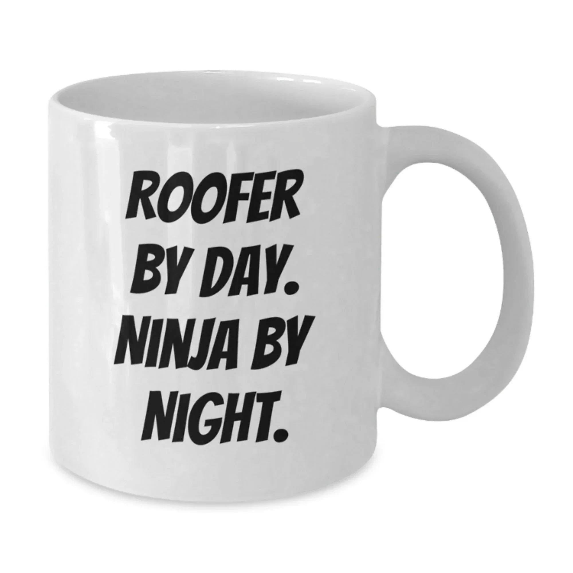 Roofer Gifts for Men, Funny White Coffee Mug, 'Roofer By Day. Ninja By Night.' for Graduation, Gifts from Friends, Roofers, and Coworkers