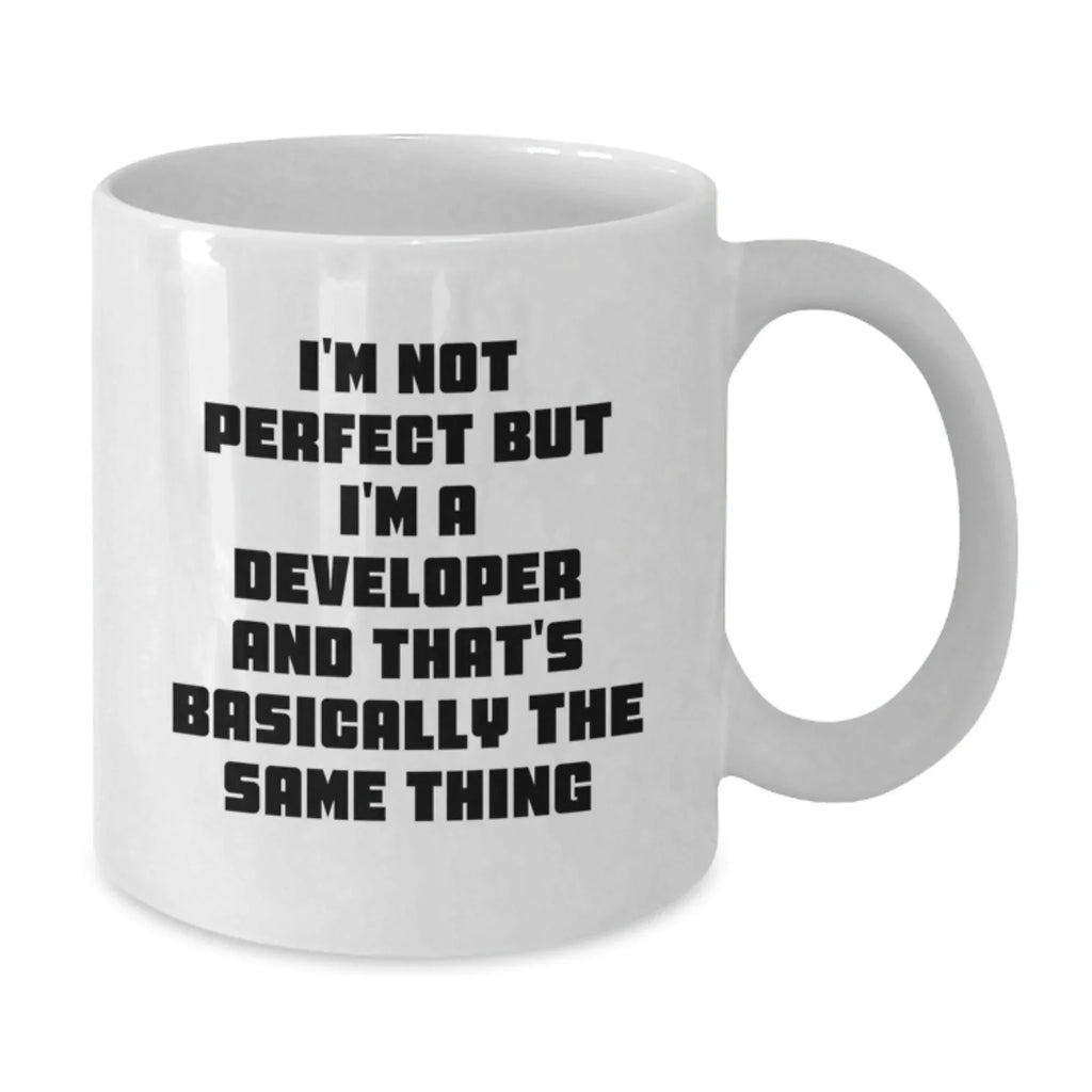 Funny Developer Gifts from Men for Men, White Coffee Mug - I'm Not Perfect But I'm A Developer