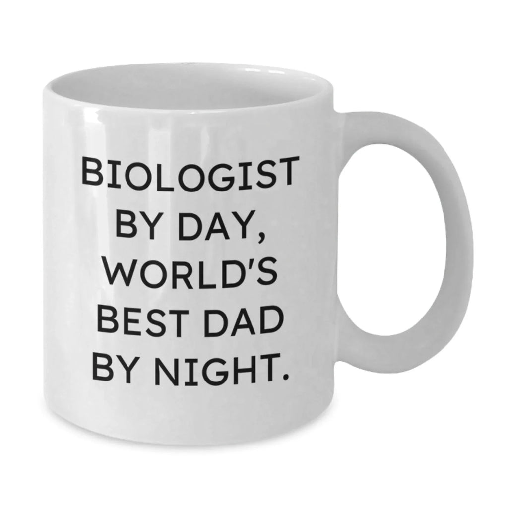 Funny Biologist Gifts for Men or Women, White Coffee Mug - 'Biologist By Day, World's Best Dad By Night' Graduation Unique Gifts from Family