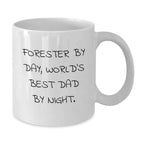 Forester Gifts, Funny Mugs for Forester by Day, World's Best Dad by Night White Coffee Mug - Gifts from Friends and Family for Men, Forester Enthusiasts